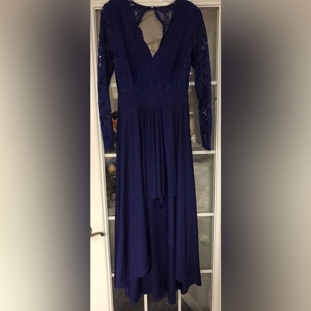 Elegant Blue High Low Dress Gown‎ with Lace